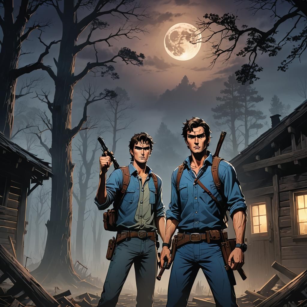 Young Ash Williams Ready for Battle in Anime Style