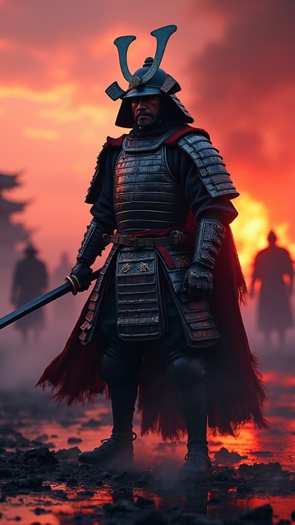 Samurai Warrior in Ash & Mist: Cinematic Masterpiece