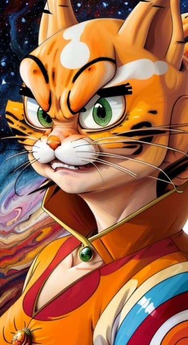 Dragonball Garfield Portrait in Marbling Style