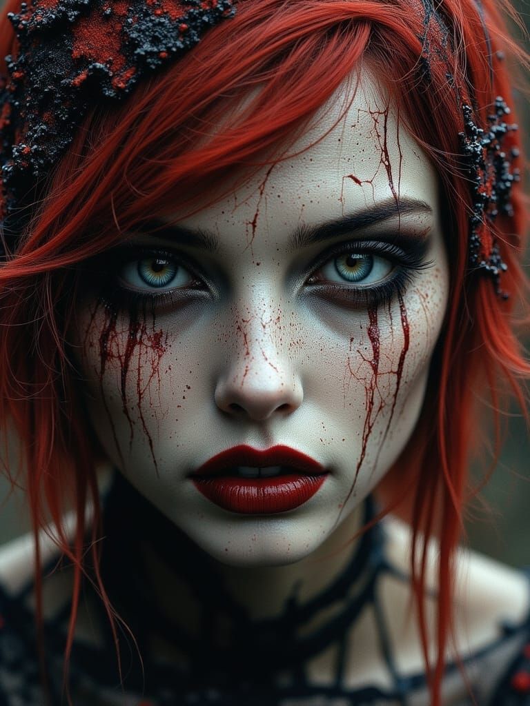 Gothic Vampiress Portrait with Abstract Porcelain Skin