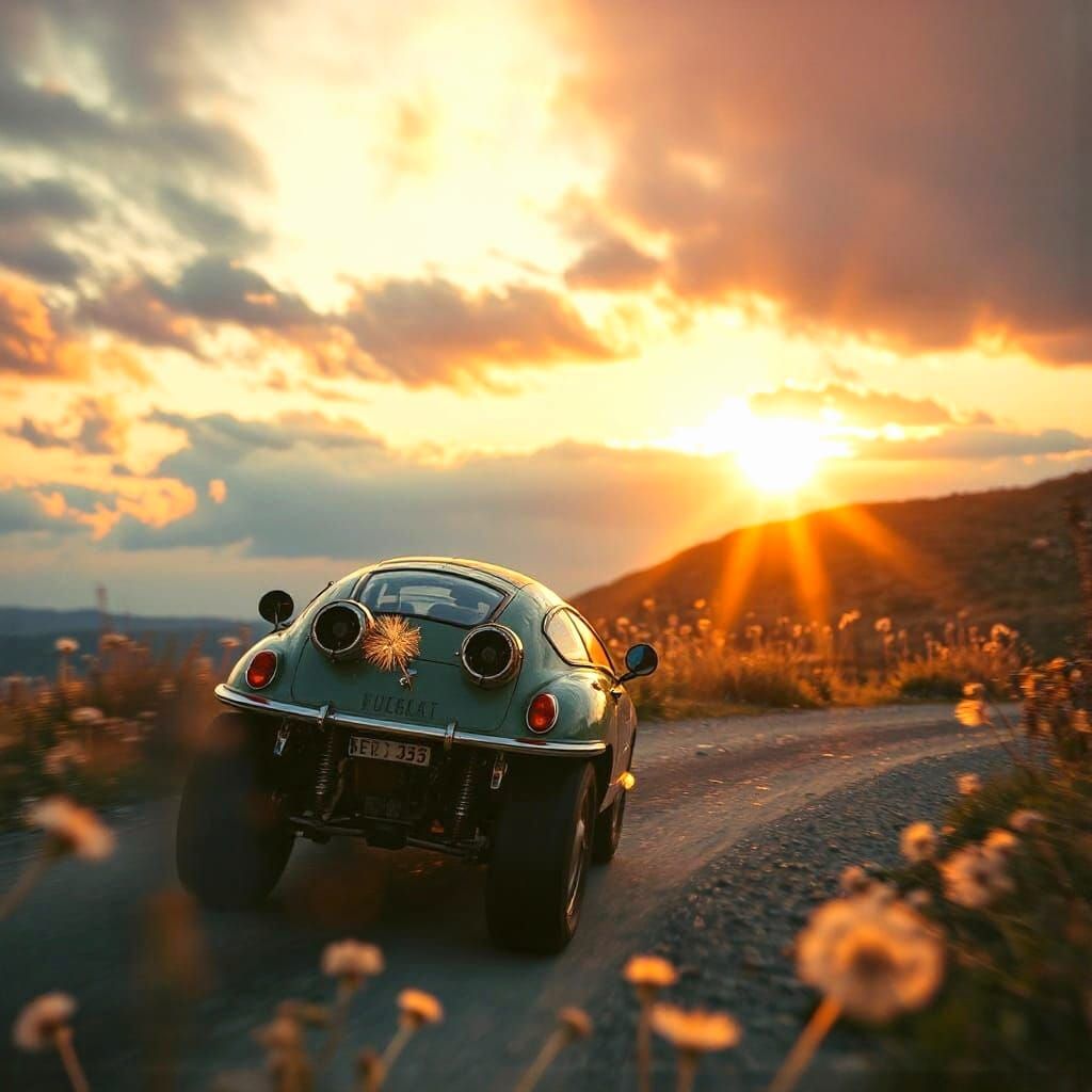 Steampunk Dandelion Vehicle at Sunset