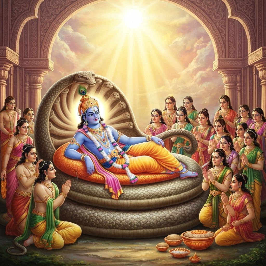 Lord Vishnu Reclining on Ananta Shesha, Hindu Art