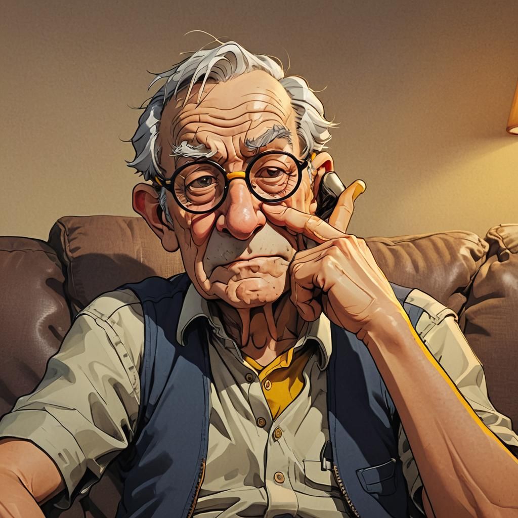 old man with glasses having a fart
