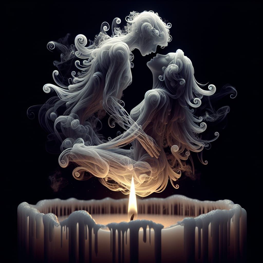 Romantic Couple Formed from Candle Smoke in 3D