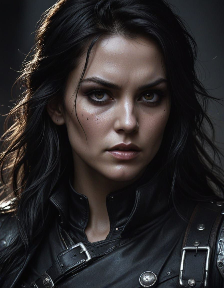 Grim Dark Fantasy Pirate Queen in Black Leather Jacket