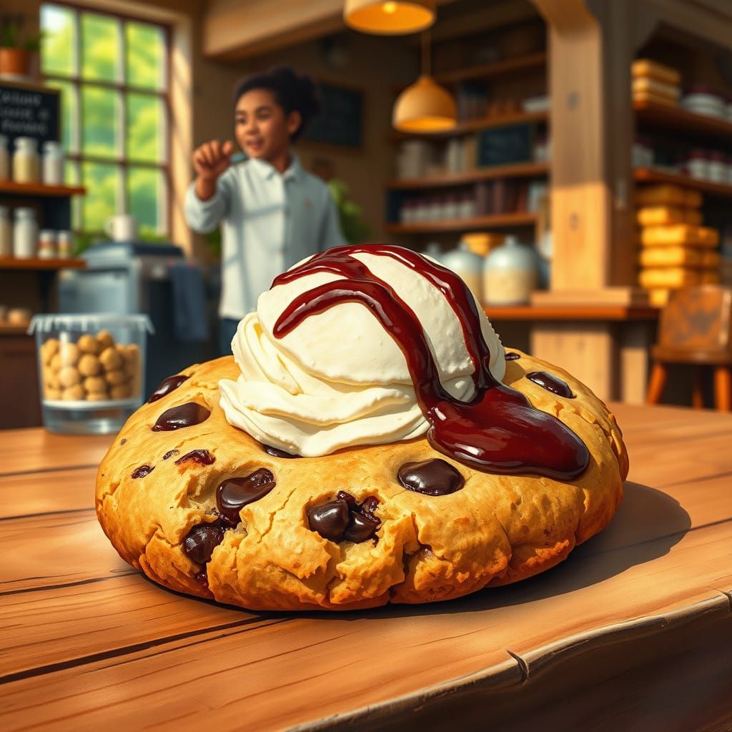 Golden Brown Chocolate Chip Cookie Delight in a Cozy Bakery