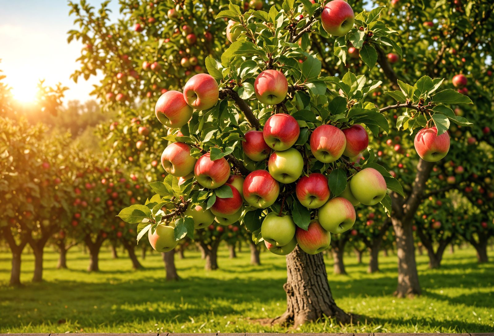 Hyperrealistic Apple Tree in a Lush Orchard