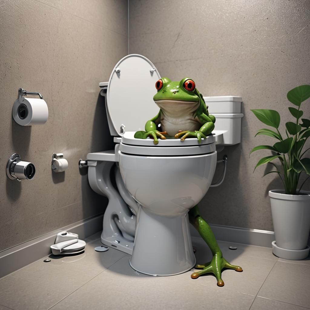 Frog on Toilet: Detailed 3D Anime Art