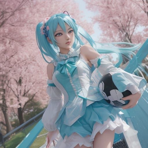 Vibrant 3D Anime Art of Hatsune Miku on Hopper Ball