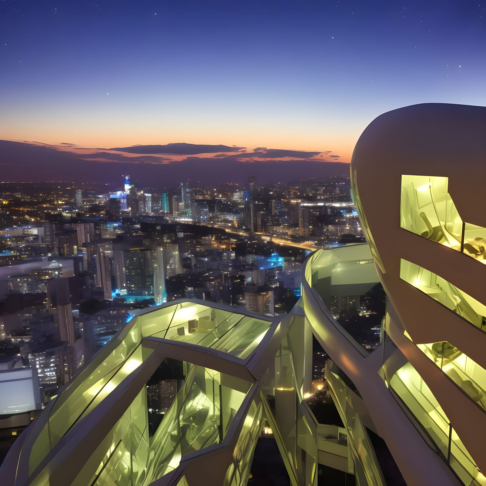 Futuristic Hotel With Midnight View