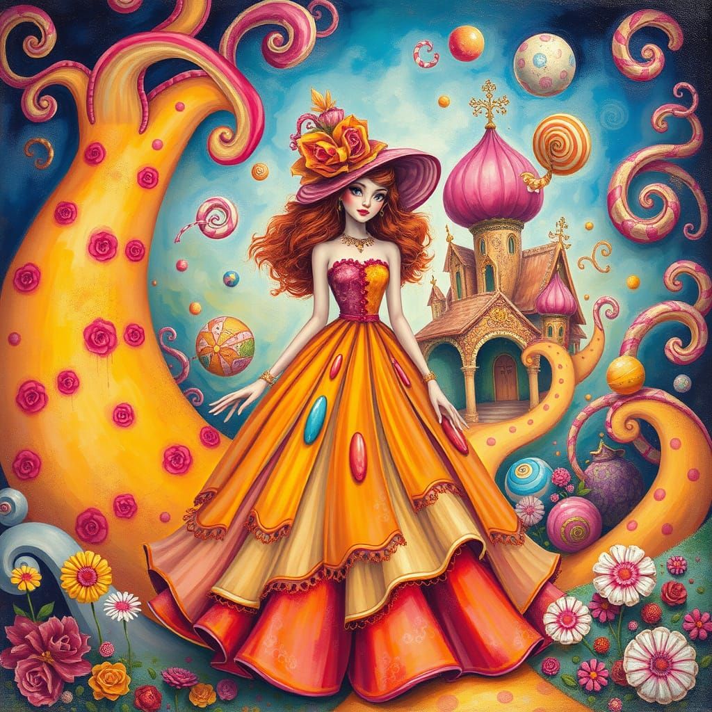 Whimsical Woman in Vibrant Candyland Wonderland