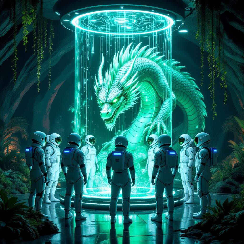 Martian Colonists Observe Holographic Dragon in Bio-Lab