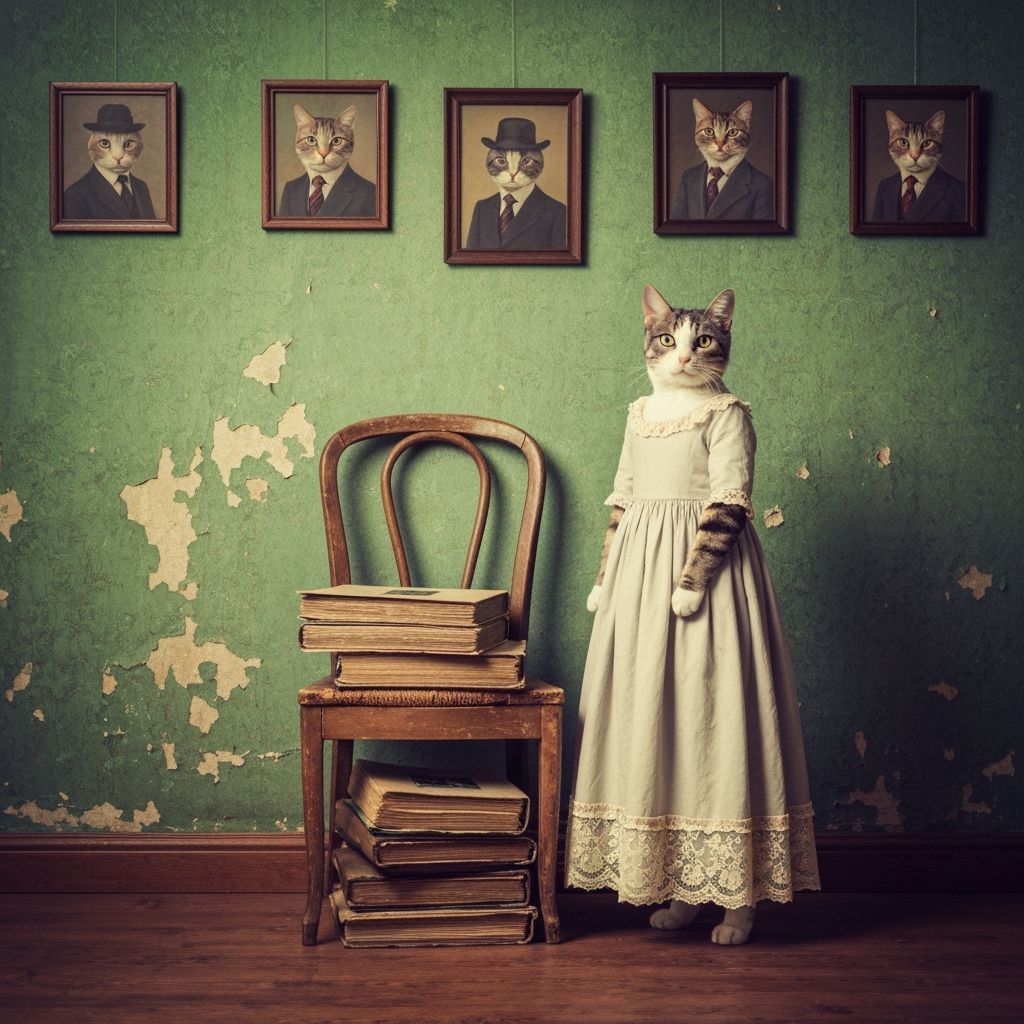 Vintage Cat Portrait with Emerald Wall Backdrop