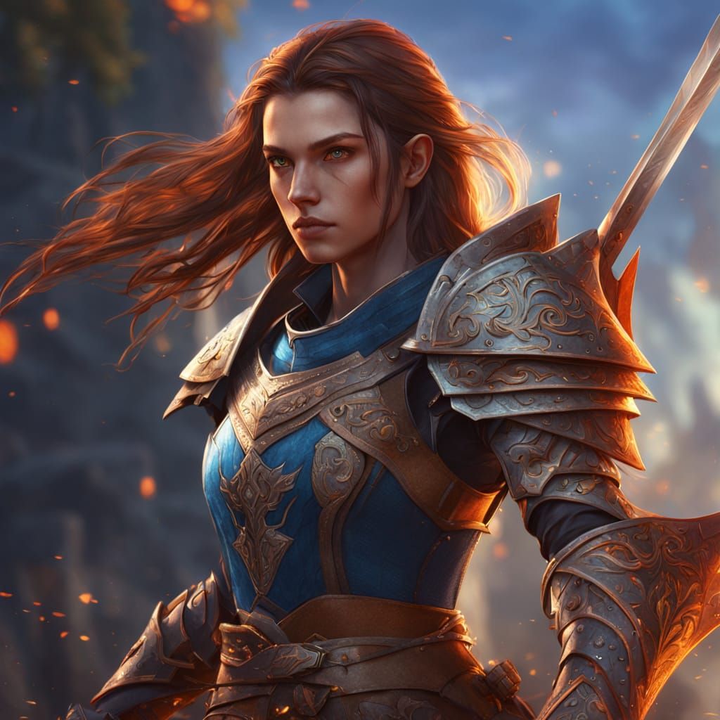 Elf Female Fighter in War, Fantasy Concept Art