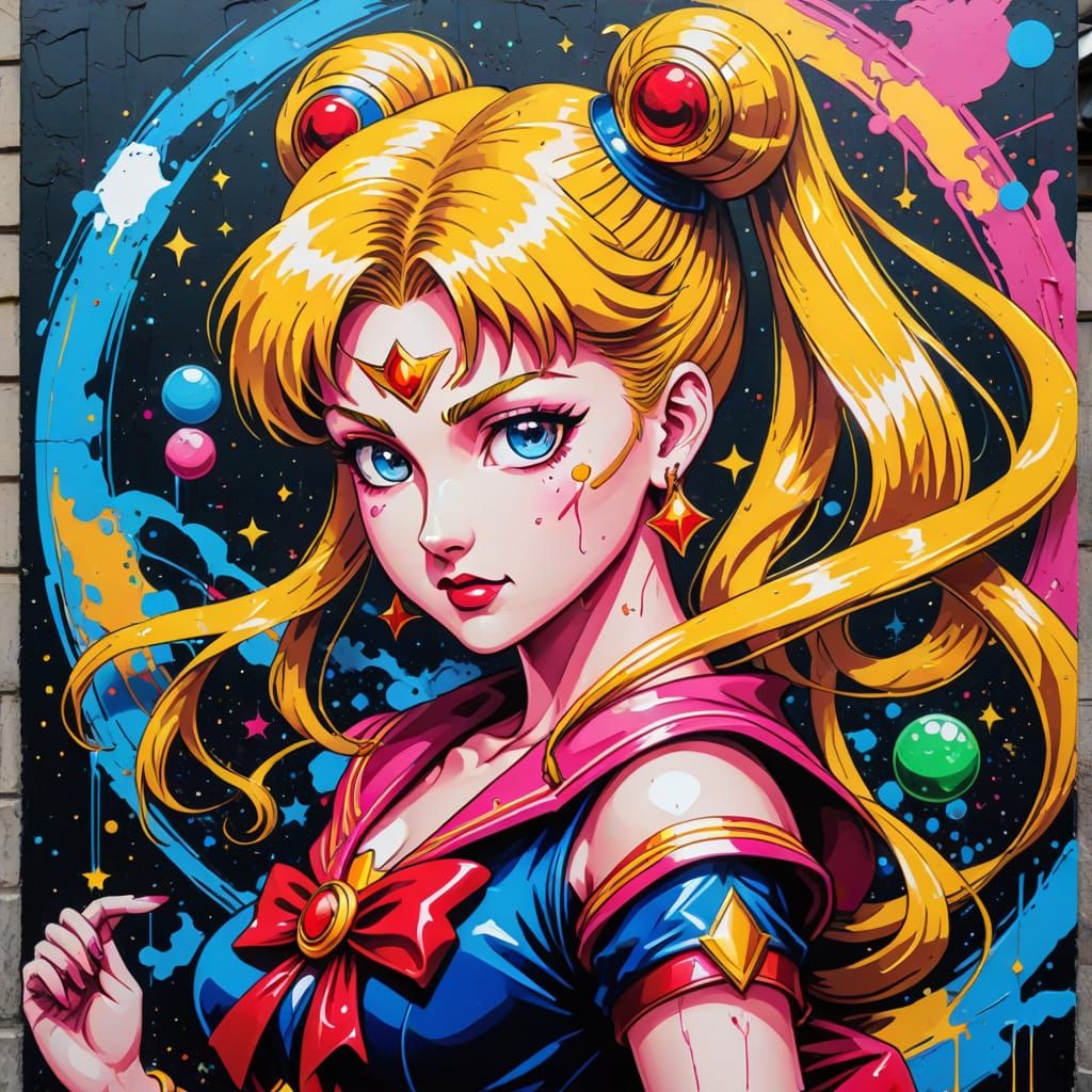 Sailor Moon's Graffiti Art Transformation