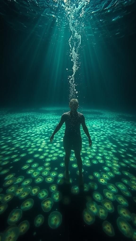 Eerie Bioluminescent Underwater Scene in Photorealistic Styl...