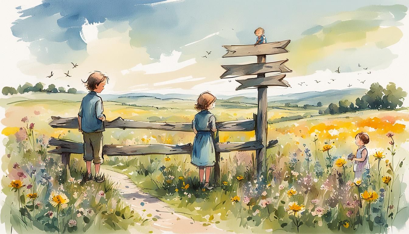 Children in Summer Meadow, Quentin Blake Style