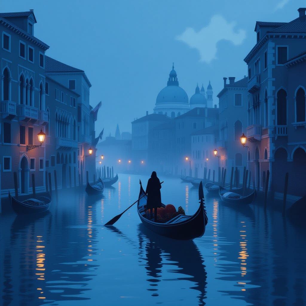 Misty Venice Twilight: Gondola Scene