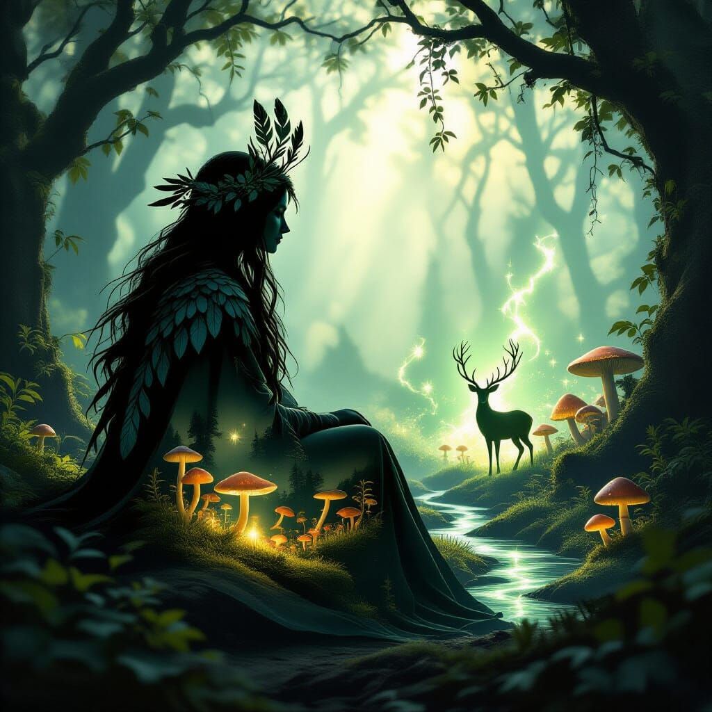 Woodland Spirit Guide in Secret Grove: Magical Digital Paint...
