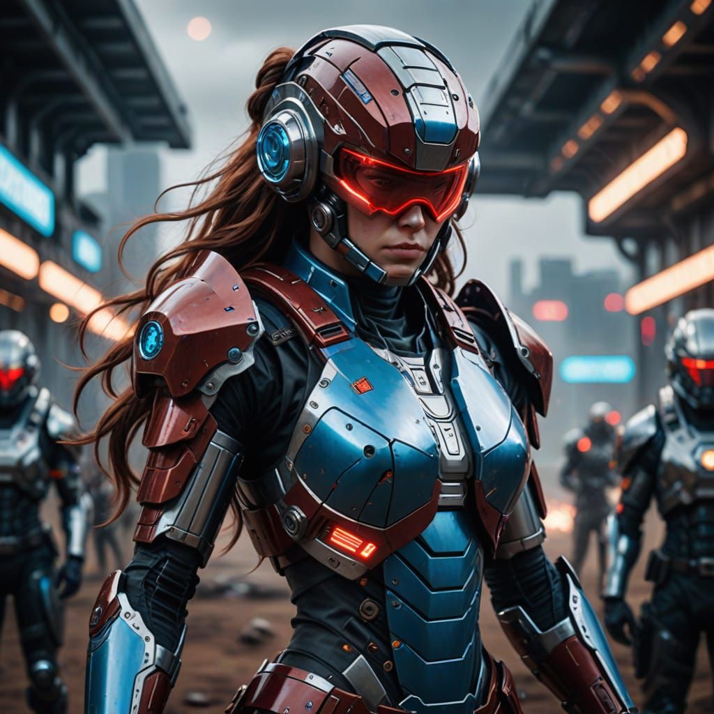 Cyberpunk Cyborg Warrior Ready to Strike