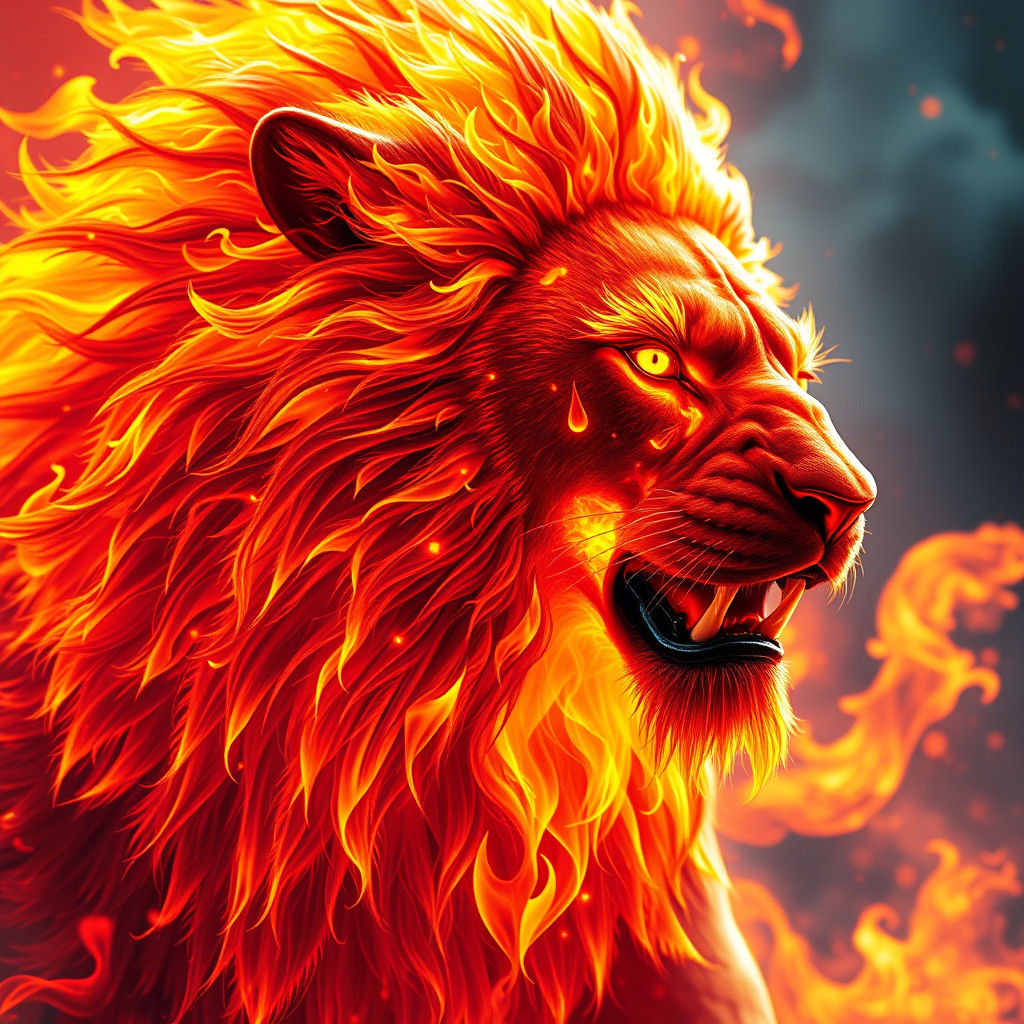 Fiery Lion Digital Art, Trending on Artstation