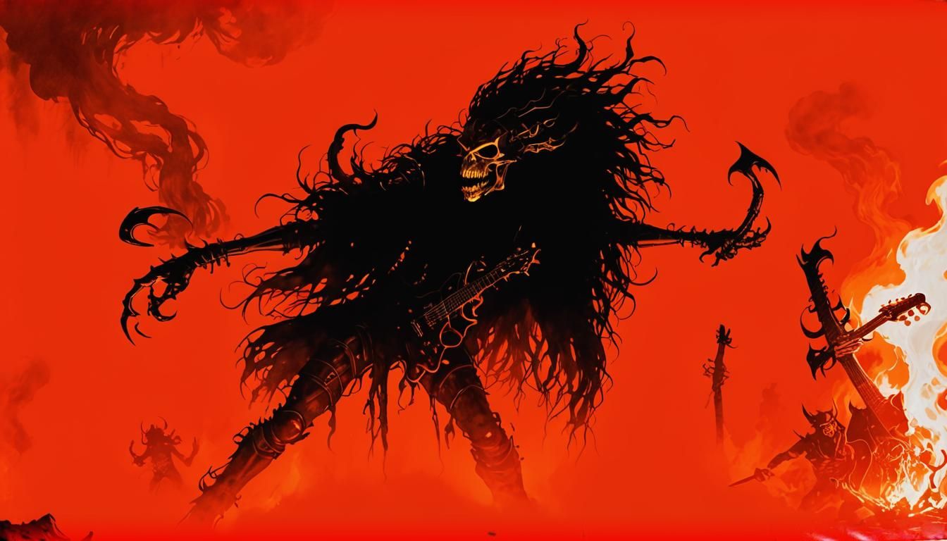 Black Metal Band on Fiery Stage in Dark Fantasy Art