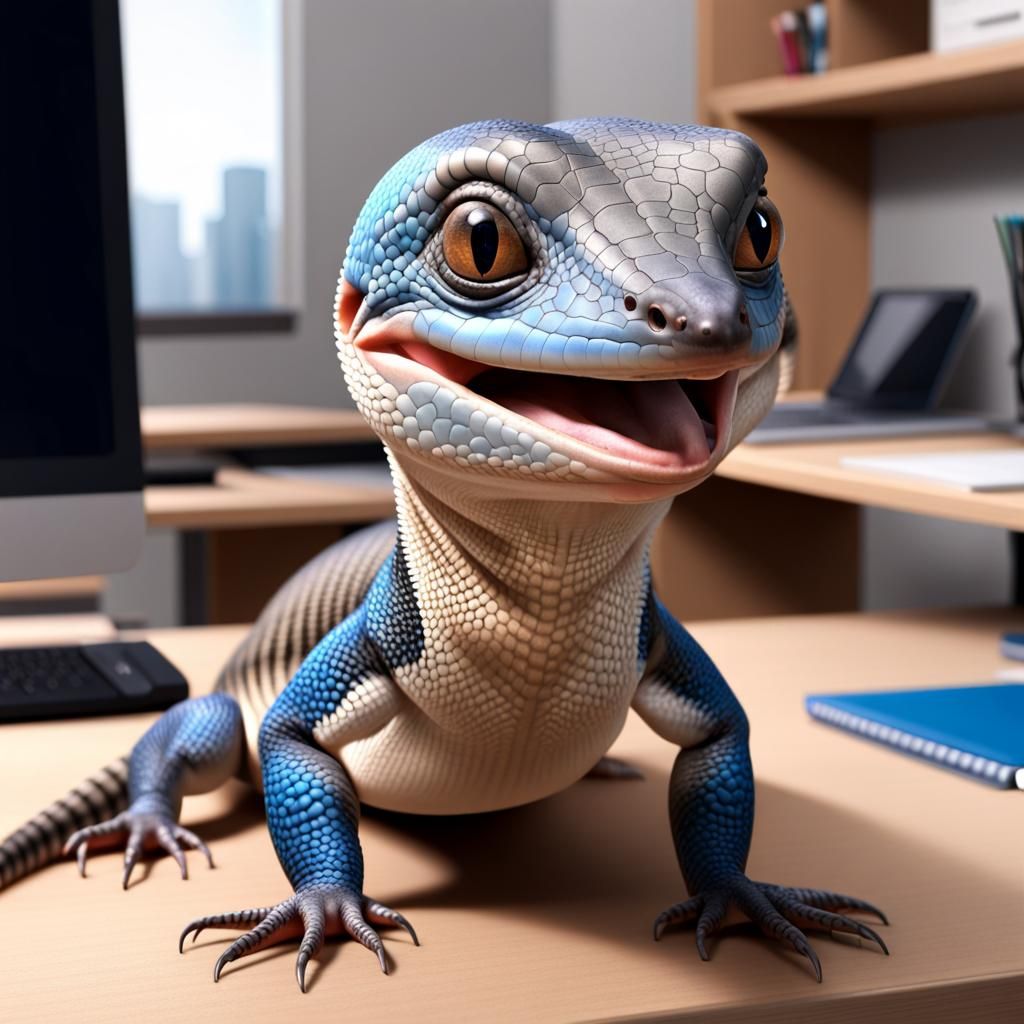 Cute Blue Tongue Skink on Desk, Unreal Engine
