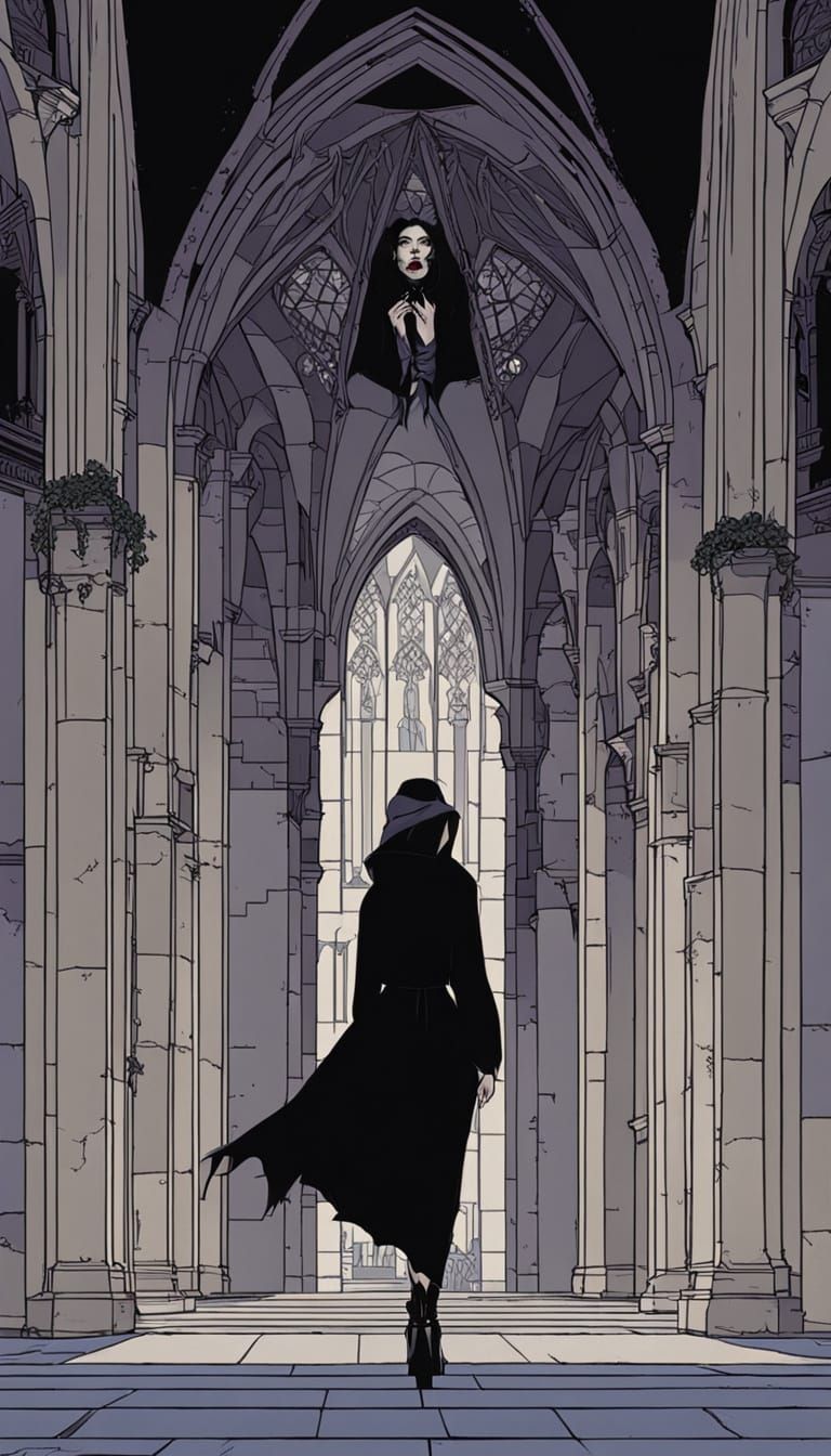 Ethereal Gothic Vampire Goddess in Dark Cathedral