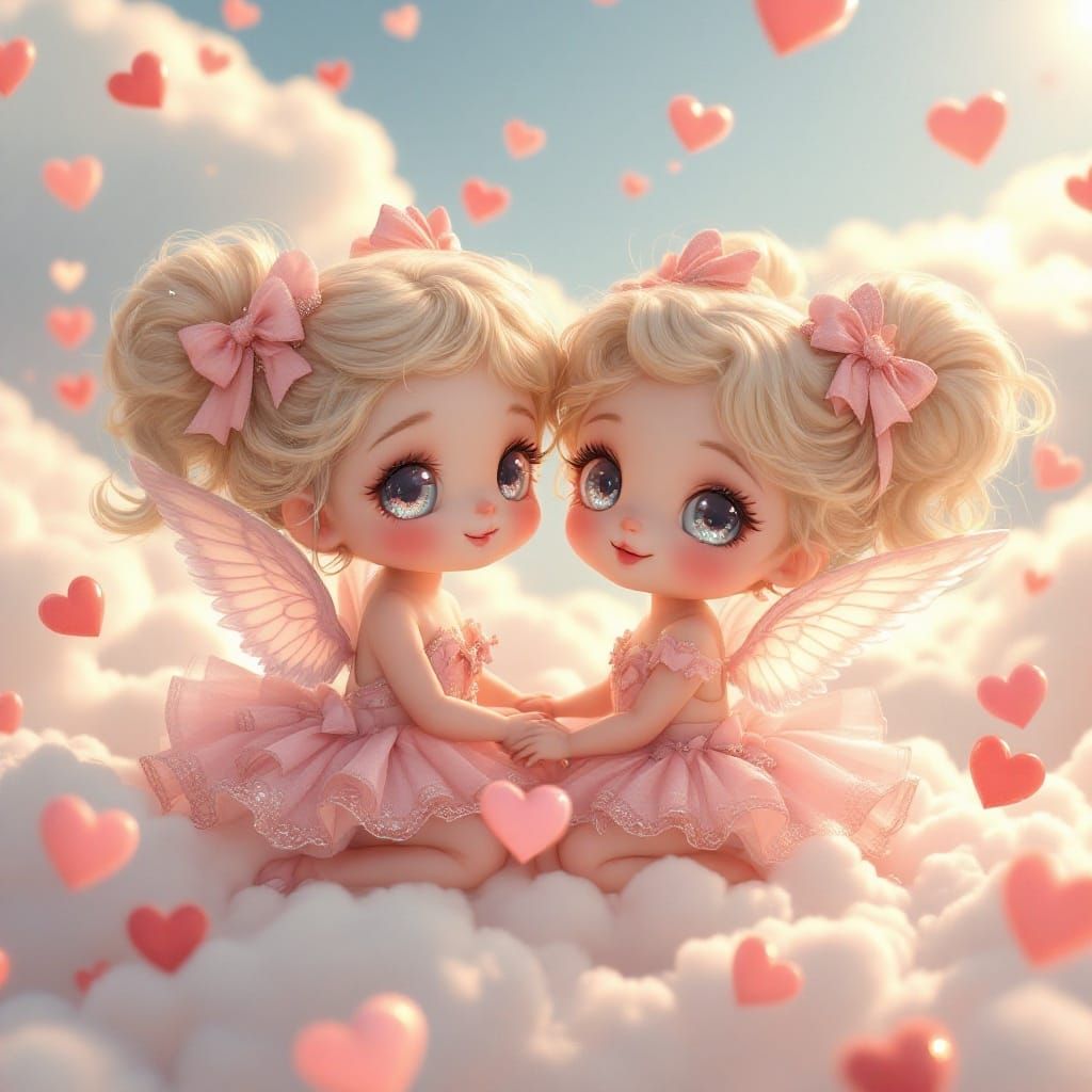 Chibified Cupids in Pastel Hues with Sparkling Eyes and Hear...