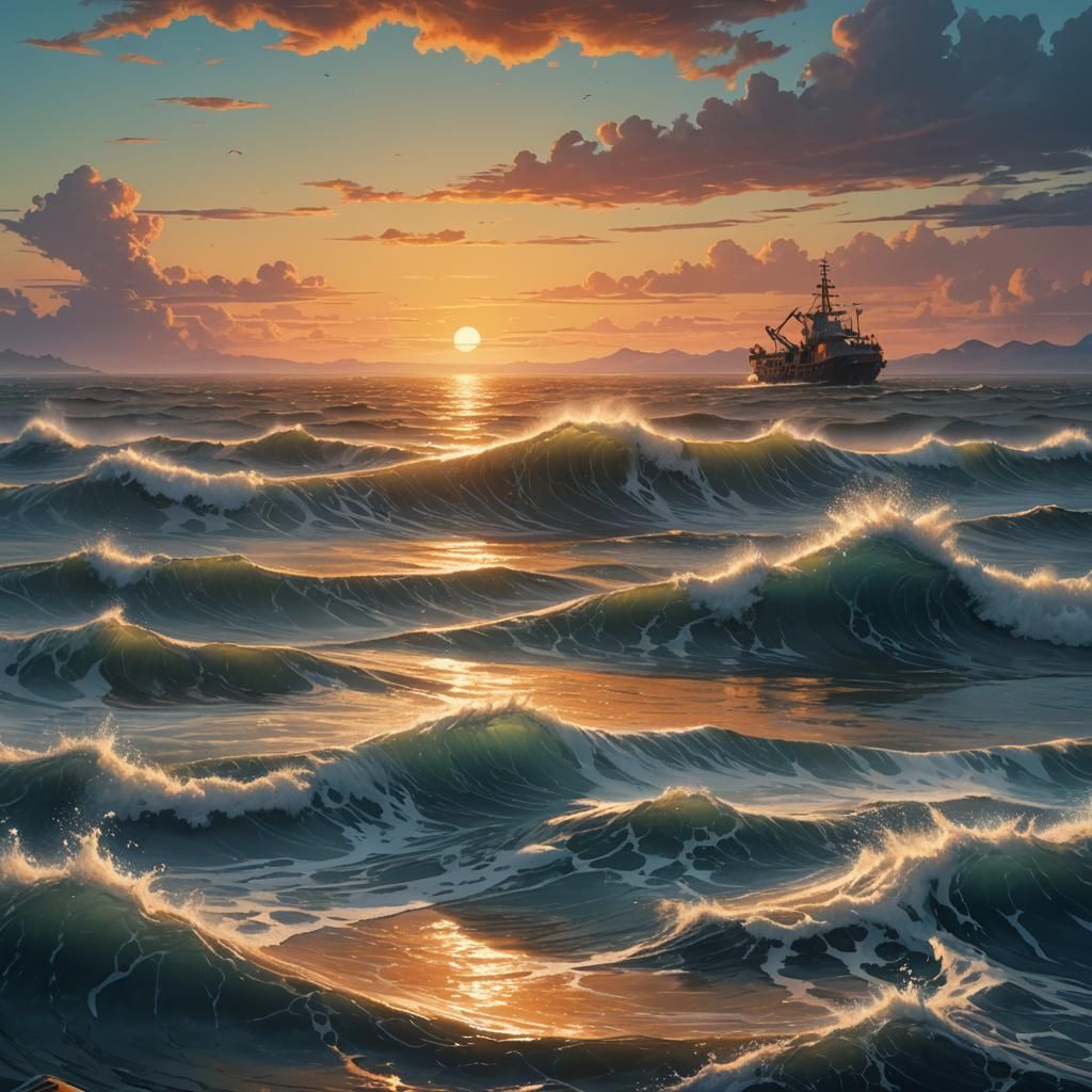 Fantastical Sea Under Sunset Sky