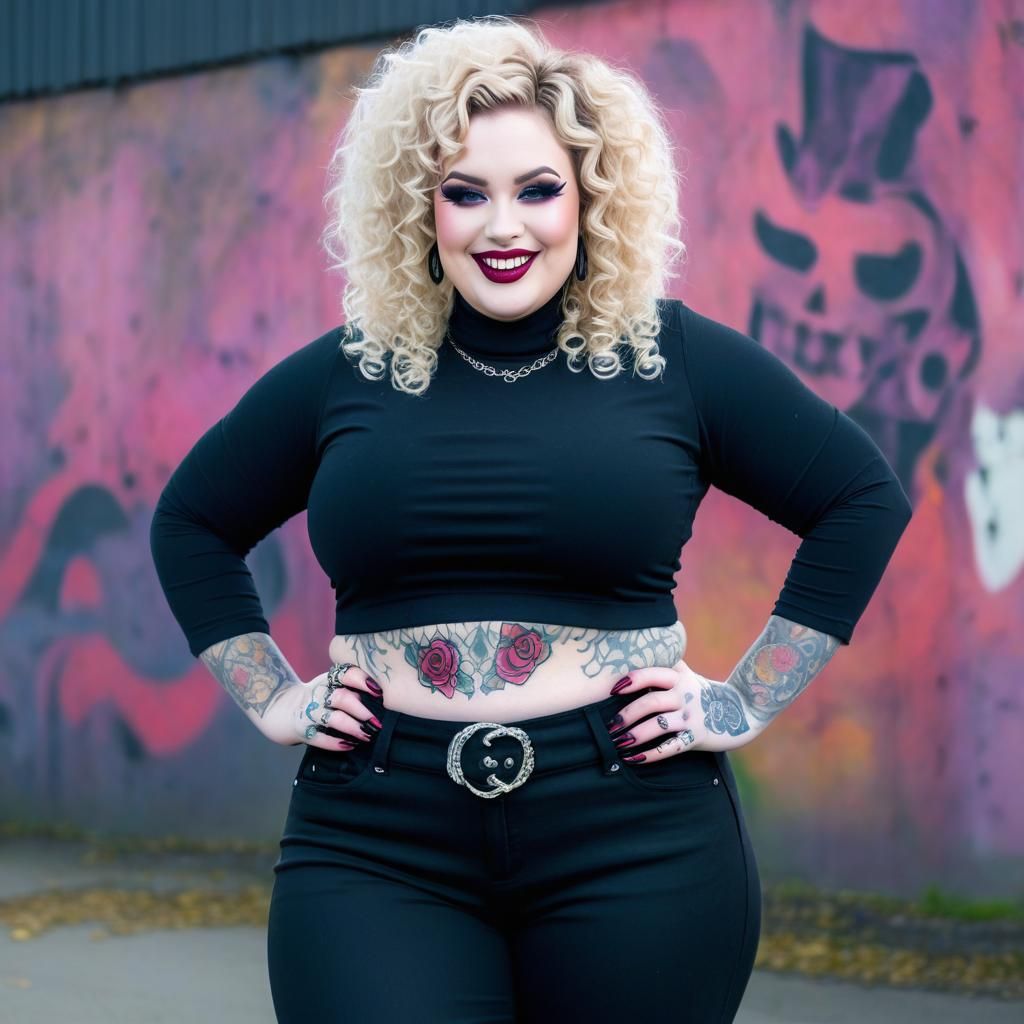 Attractive Plus Size Goth Woman with Elaborate Makeup