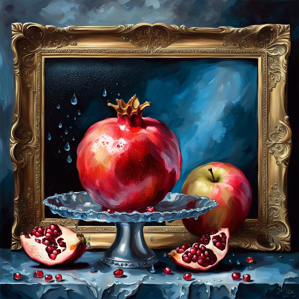 Baroque Still Life with Pomegranate and Apple