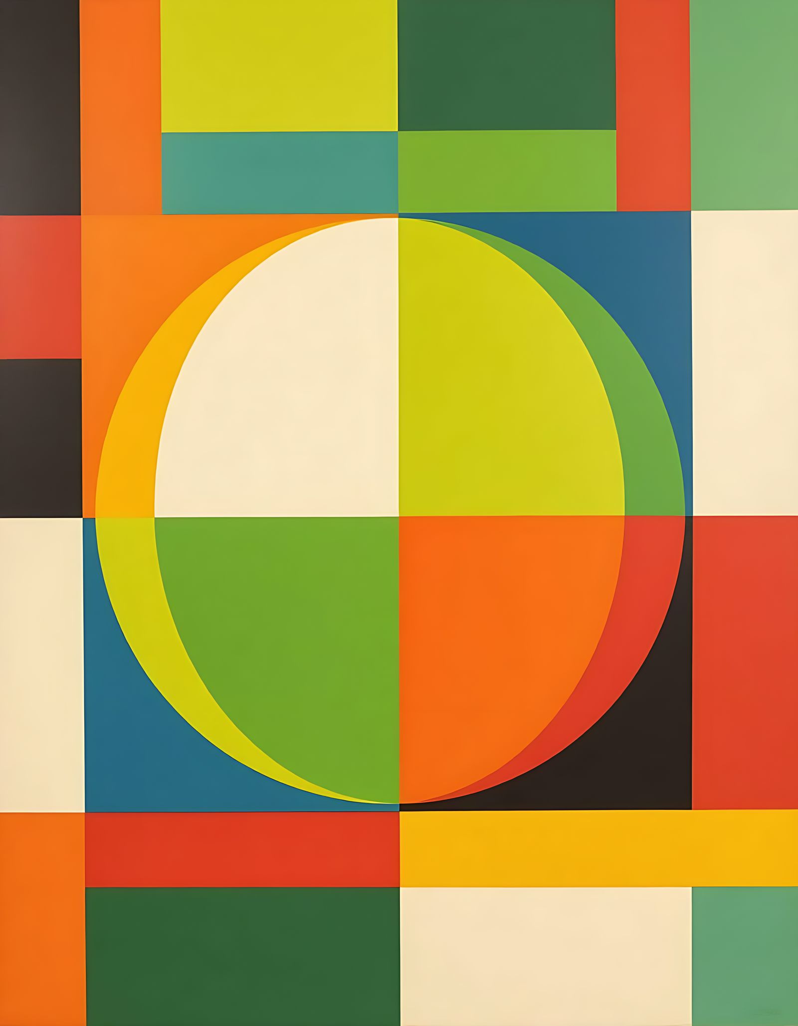 Vibrant Abstract Sphere in 1960s Post-Painterly Style