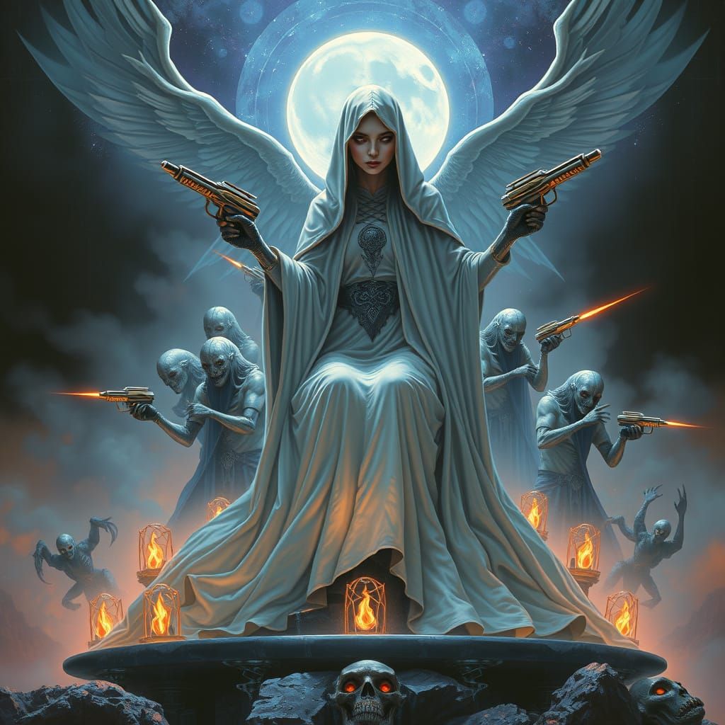 Ethereal Ghost Princess on Cosmic Altar in Retro-Futurist St...