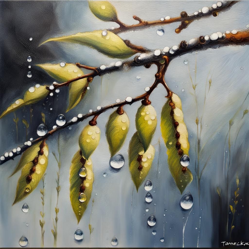 Alder Branch with Catkins in Spring Haze