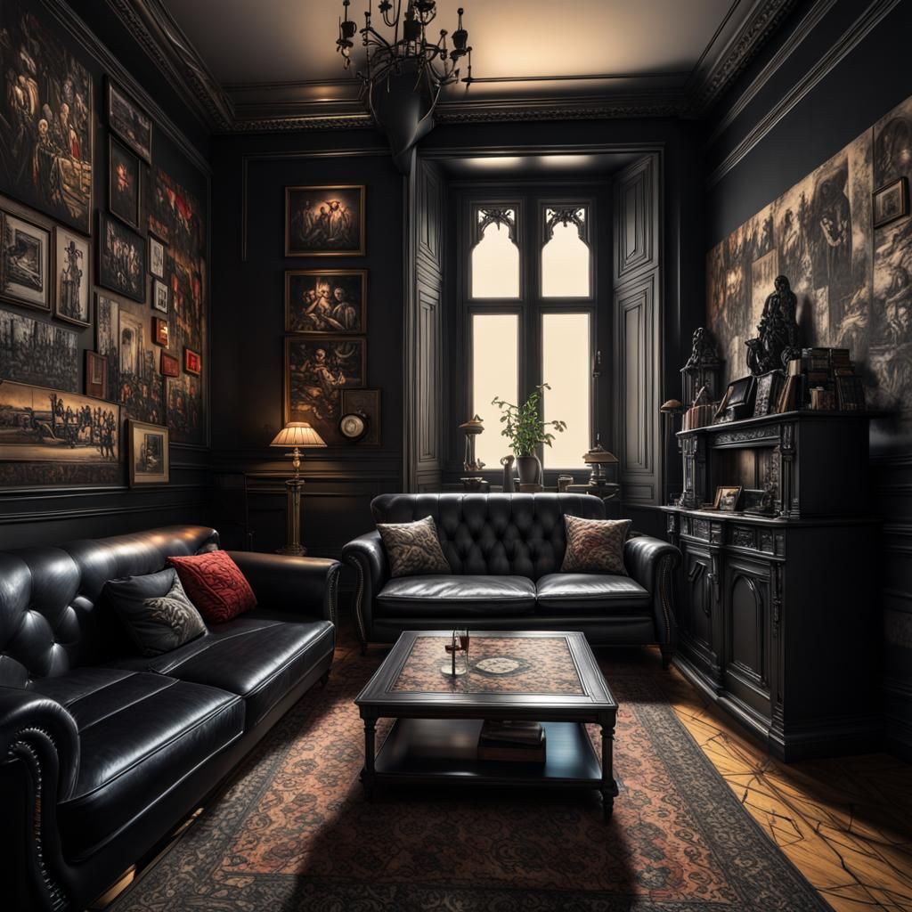 Retro Gothic Living Room with Comic Painting