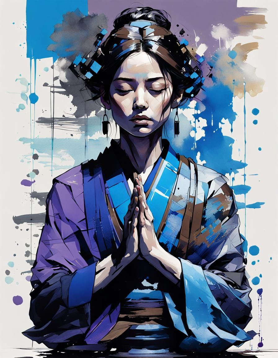 Meditative Woman in Detailed Digital Art Style
