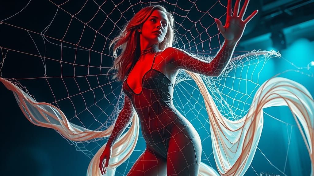 Futuristic Woman in Neon Spider Web