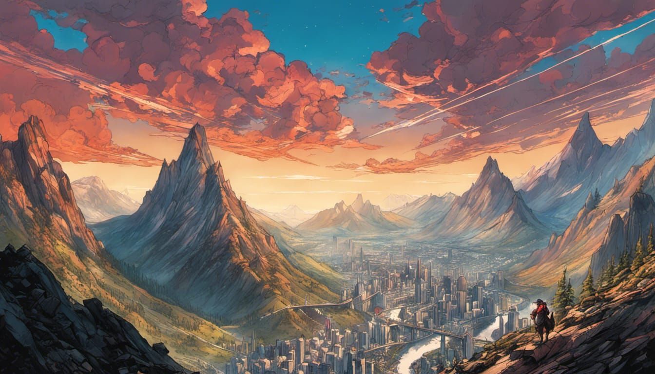 City on High Altitude Bridge Over Valley