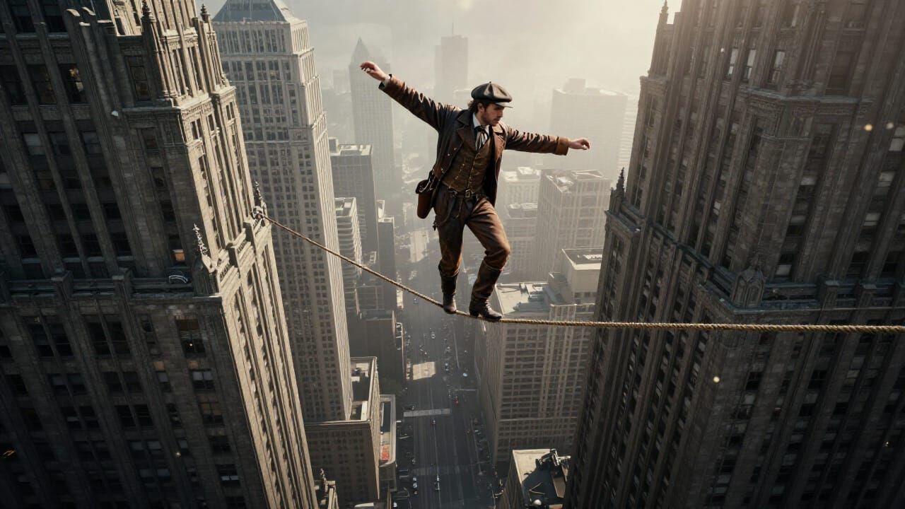19th Century Stuntman Balances on High Wire Between Art Deco...