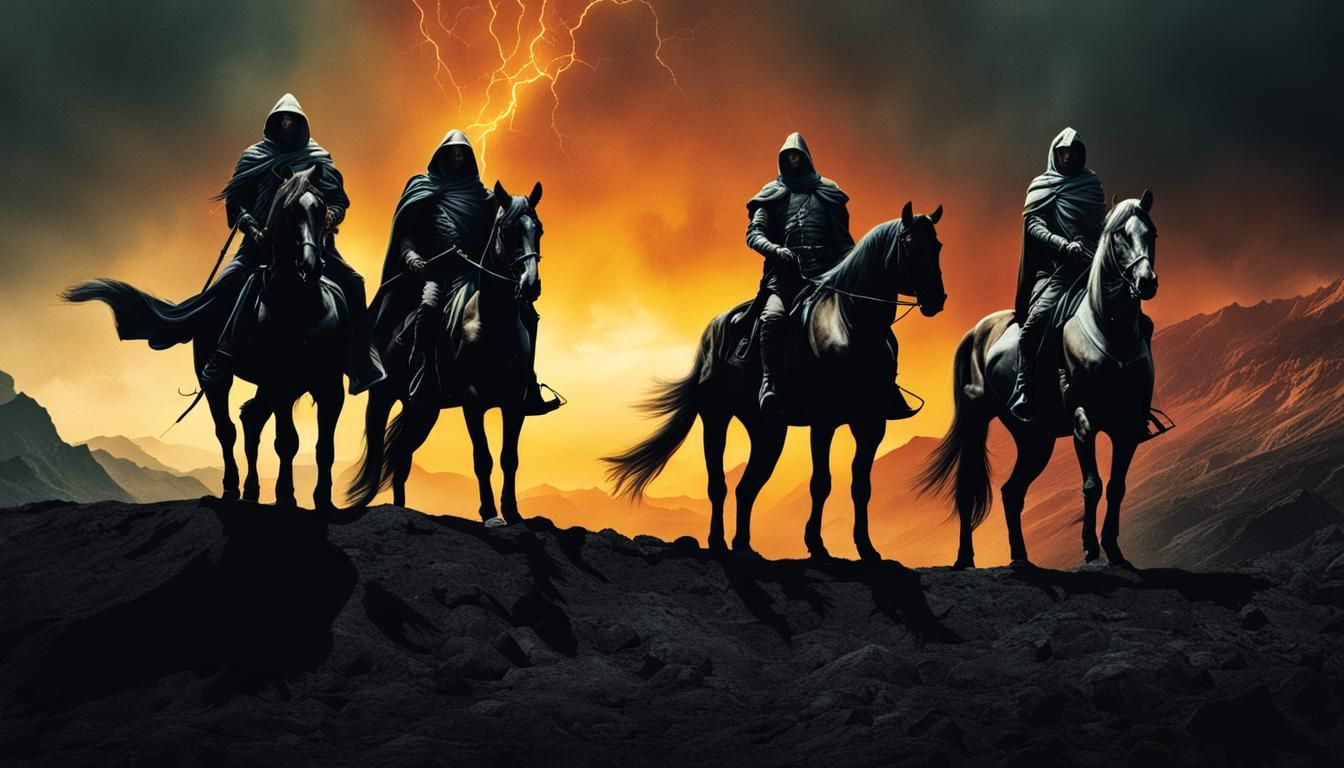 Four Horsemen of Apocalypse in Apocalyptic Landscape