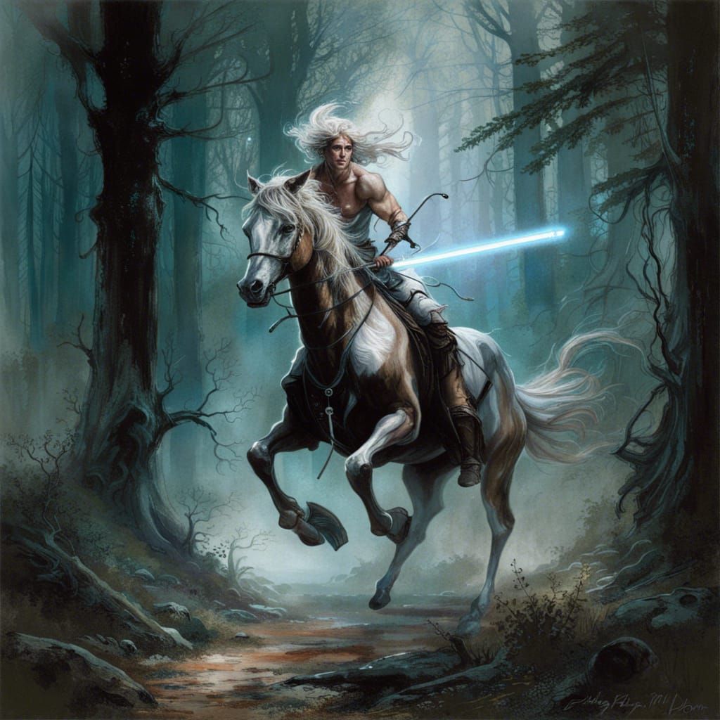 Centaur with Lightsaber in Dark Fantasy Forest
