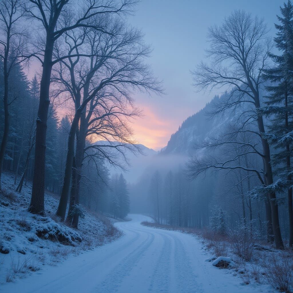 Winter's Veiled Majesty: A Frost-Shrouded Mountain Pass