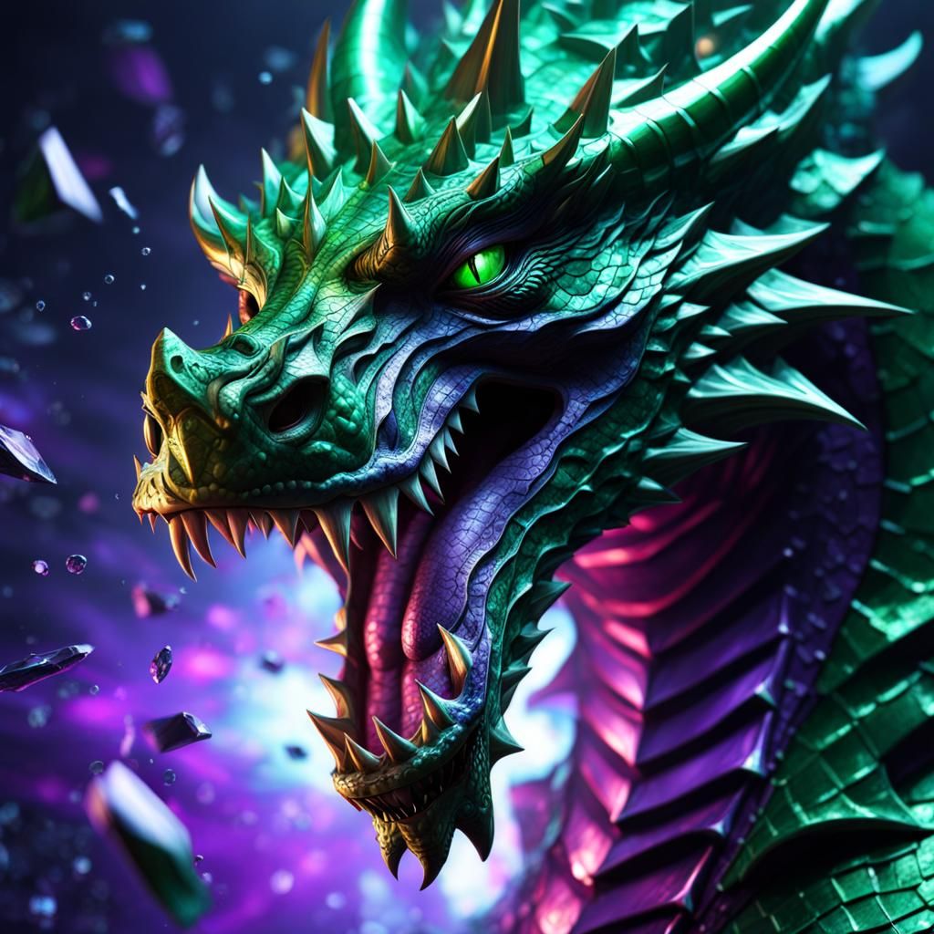 Armored Dragon Running Through the Dark: Hyperrealistic Art