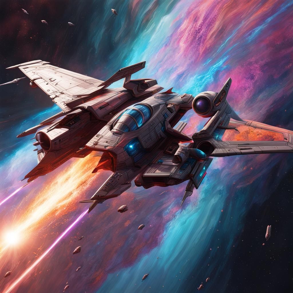 Slipstream Starfighter Soaring Through Nebula Portal