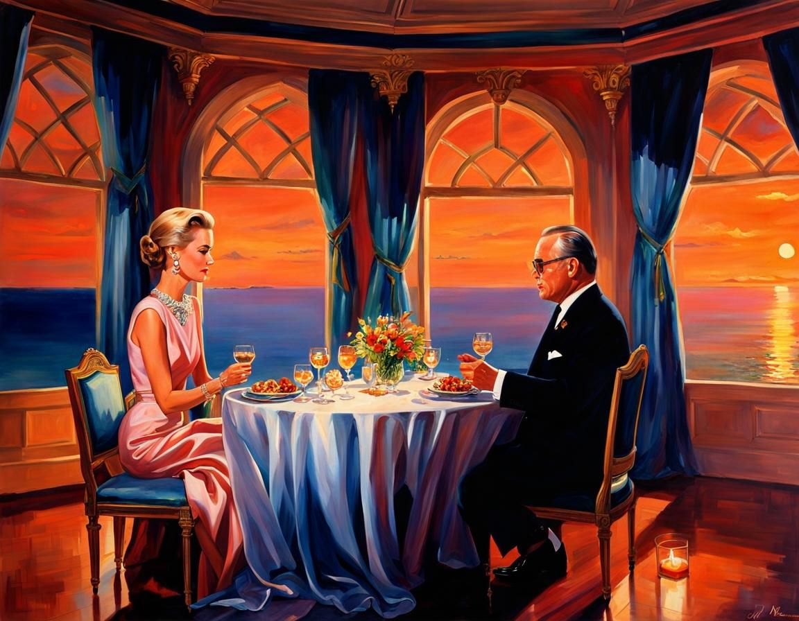 Romantic Dinner Overlooking the Mediterranean in Watercolors