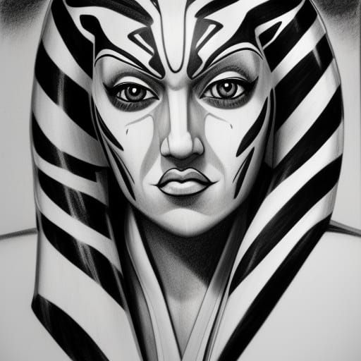 Ahsoka Tano in Bikini: Detailed Charcoal Drawing