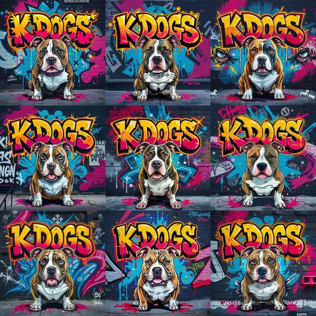 Vibrant Street Graffiti Mural of a Pitbull with Neon Accents