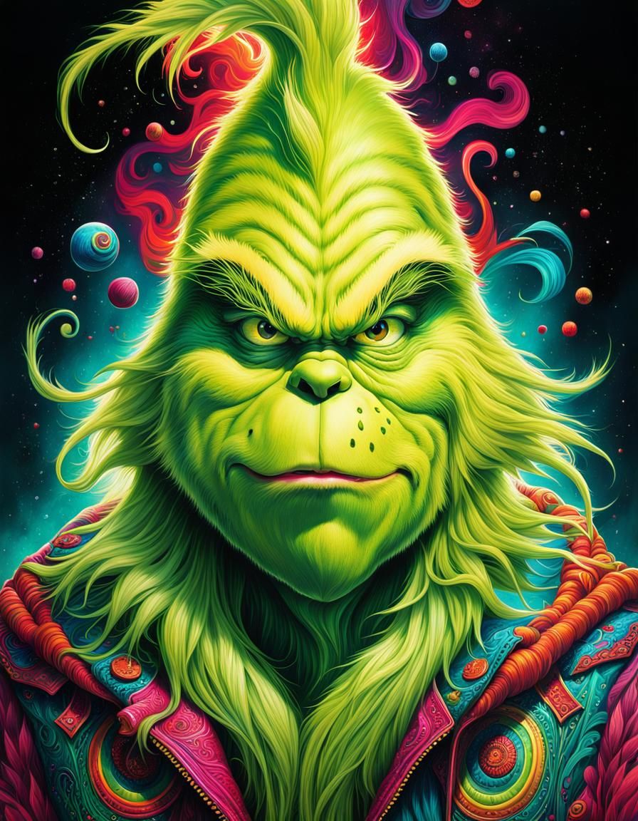 Psychedelic Grinch Masterpiece in Vibrant Ink Flow