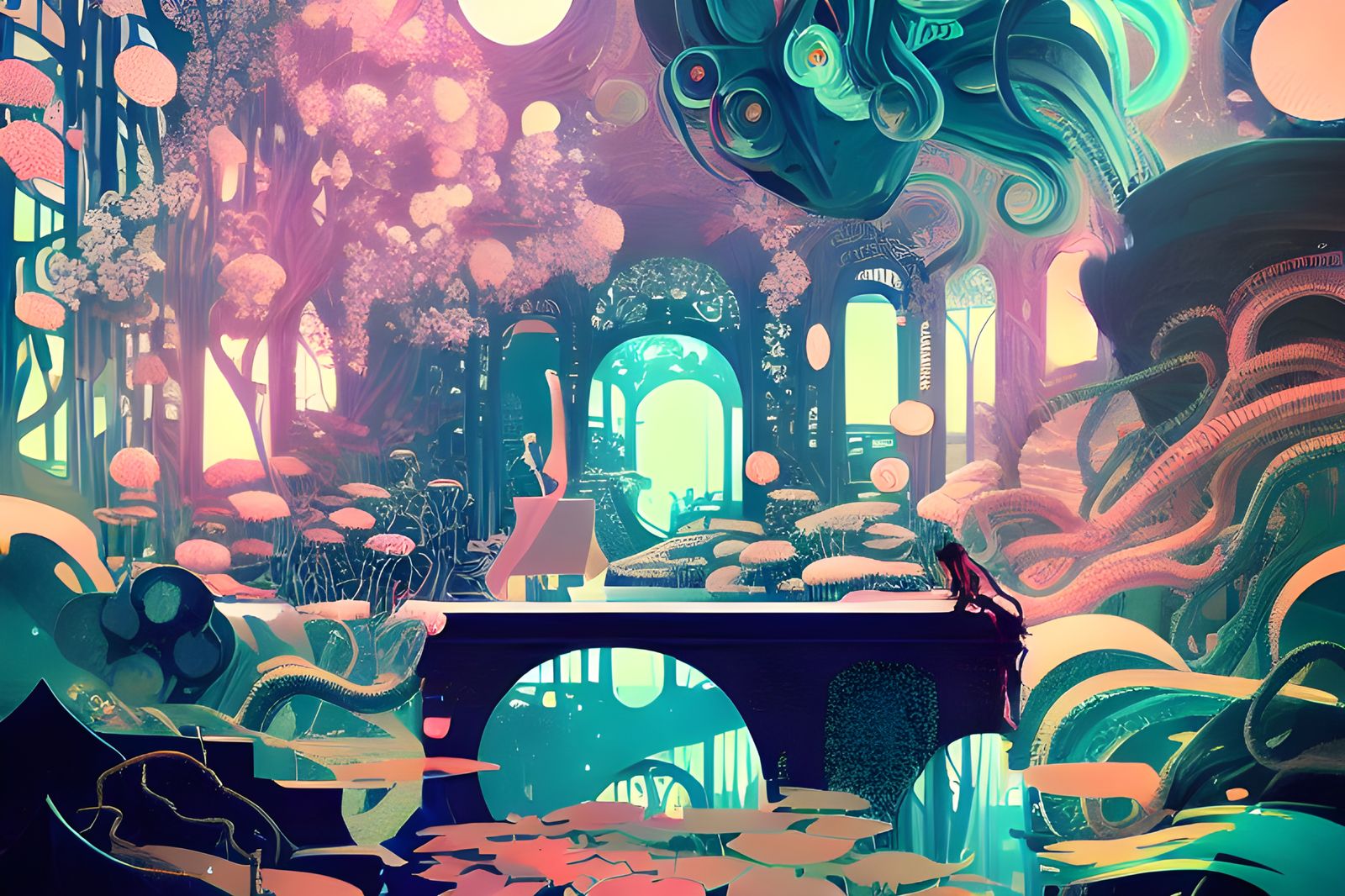 Hypermaximalist Eldritch Horror in Black Paper Art Style